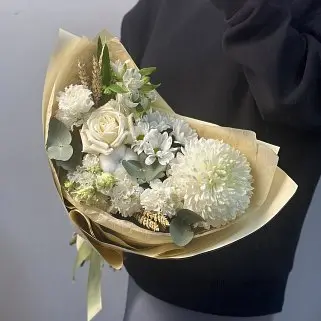 Сборный букет Белый с колосками S