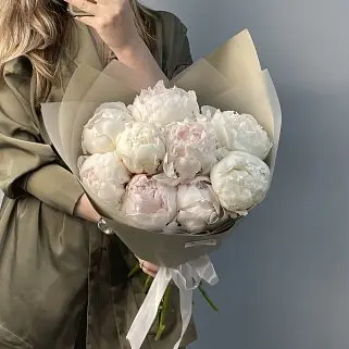 Букет из 9 белых пионов