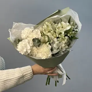 Белый дуо-букет альстромерий и гвоздик S