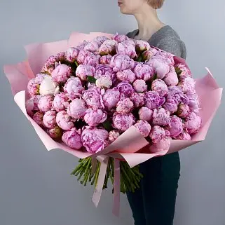 Букет из 101 розового пиона