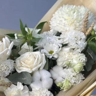 Сборный букет Белый с колосками М