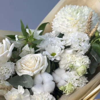 Сборный букет Белый с колосками М