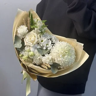 Сборный букет Белый с колосками S