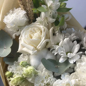 Сборный букет Белый с колосками S