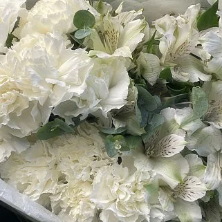 Белый дуо-букет альстромерий и гвоздик M