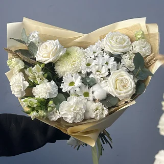 Сборный букет Белый с колосками L