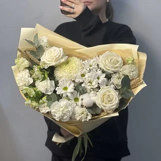 Сборный букет Белый с колосками L