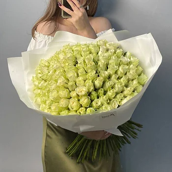 Букет из 101 белой розы 50см (Кения)