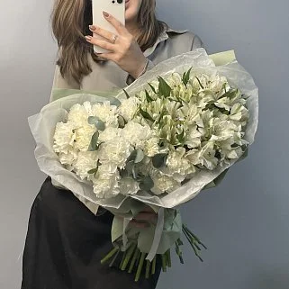 Белый дуо-букет альстромерий и гвоздик L