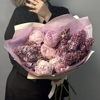 Дуо-букет пионов и сирени M