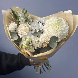 Сборный букет Белый с колосками S