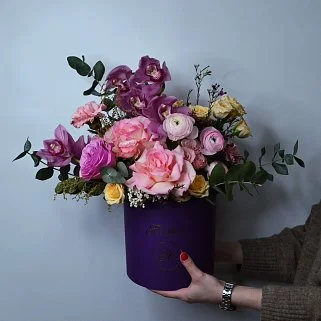 Букет в шляпной коробке Нежный вечер