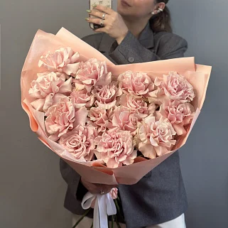 Букет из 15 французских роз Pink Mondial