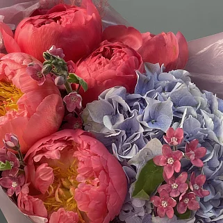 Сборный букет гортензий и пионов Эмили