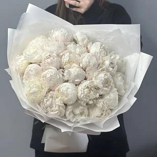 Букет из 25 белых пионов