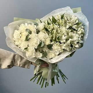 Белый дуо-букет альстромерий и гвоздик L