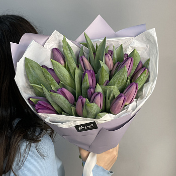Букет из 25 фиолетовых тюльпанов