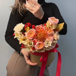 Букет в шляпной коробке Кленовый сироп S