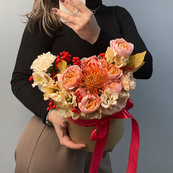 Букет в шляпной коробке Кленовый сироп S