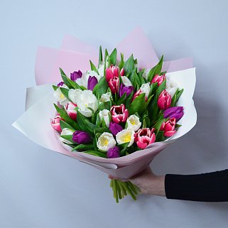 Букет из 51 пионовидного тюльпана микс