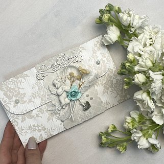 Открытка-конверт ручной работы "С Днем свадьбы" светлая