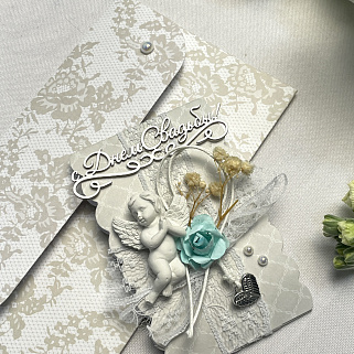 Открытка-конверт ручной работы "С Днем свадьбы" светлая