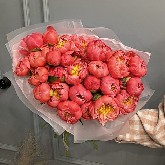 Букет из 25 пионов Coral Sunset