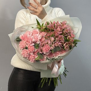 Розовый дуо-букет альстромерий и гвоздик L
