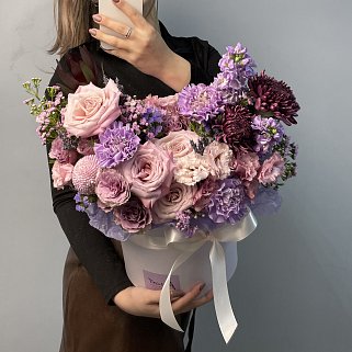 Букет в шляпной коробке Сиреневый туман