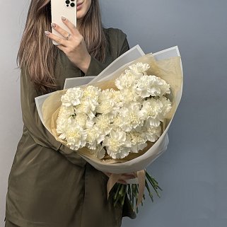 Букет из 25 белых гвоздик