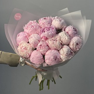 Букет из 15 розовых пионов